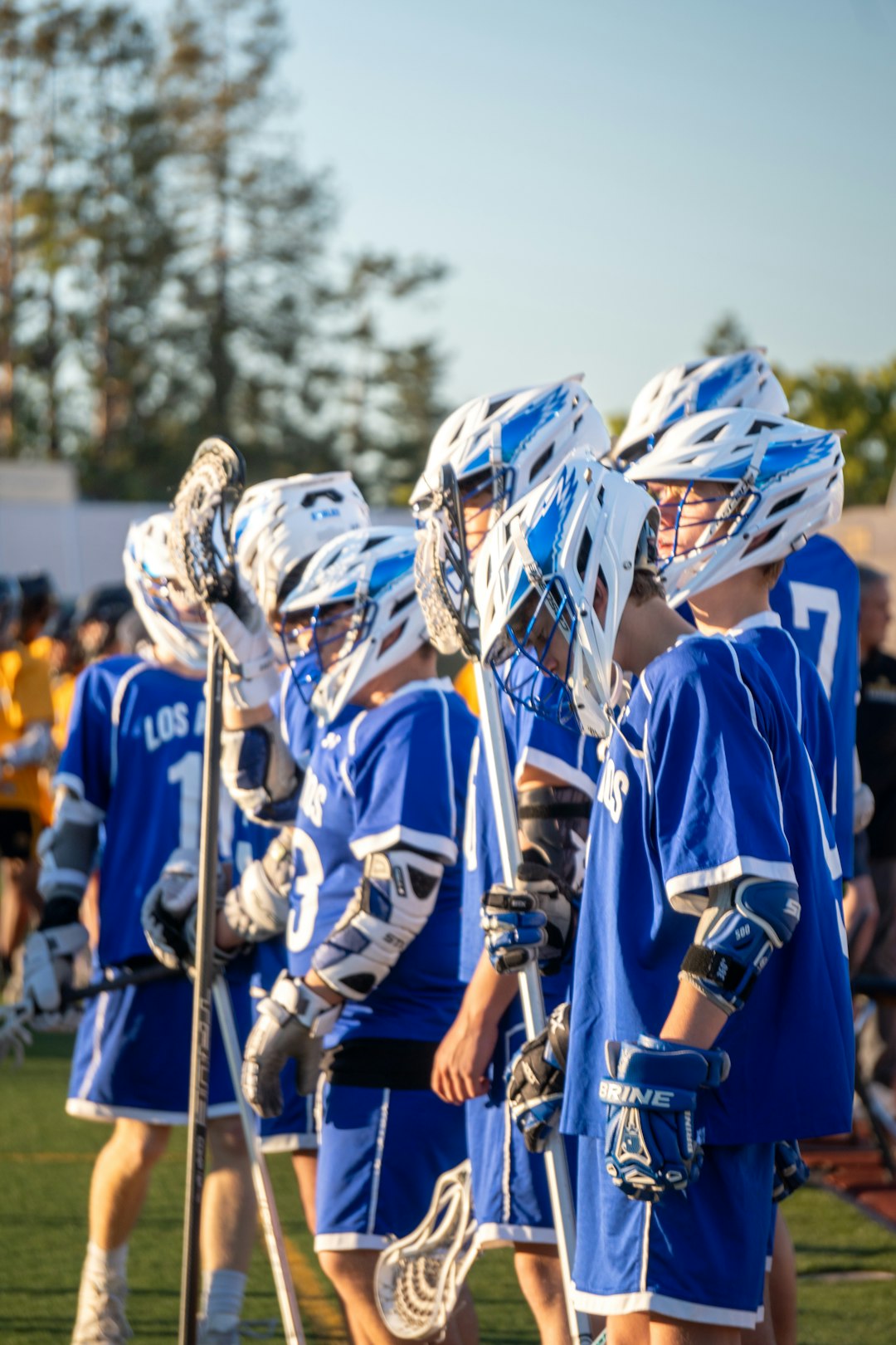 Youth lacrosse equipment laid out